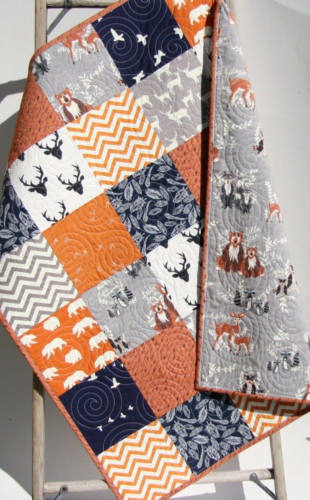 color mustard make Orange Navy Boy Woodlands Quilt Gray Baby Deer Blue Elk