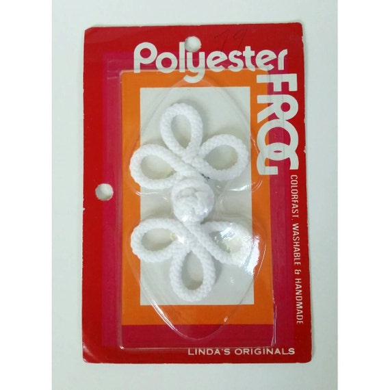 Vintage White Polyester Frog Fastener for clothing or sewing