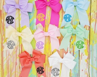 8" Pastel Bow - Glitter Monogram Bow - Cheer Bow - Pastel Hair Bow - 8" Bow - Mix & Match Colors - Ready To Ship - Grosgrain Bow