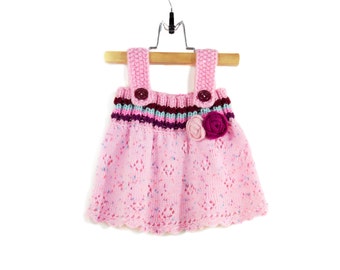 Knitted Baby Dress - Pink, 6 - 9 months