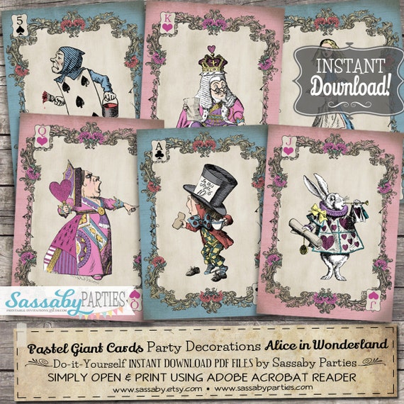 Alice in Wonderland Pastel Giant Cards / INSTANT DOWNLOAD / Printable Birthday / Baby Shower / Party Decoration / Decor / Deck / Mad Hatter Il_570xn