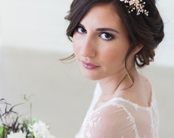 Rose Gold and gold Crystal Bridal Headpiece, Wedding Hair Vine, Bridal Hair Piece, Crystal beaded head piece, Gold Wedding Hair Accessories