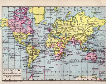 Vintage NORTH AMERICA Map 1940s original