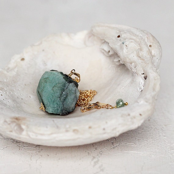 Raw Emerald Necklace - May Birthstone Necklace