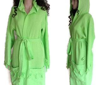 Cotton Bathrobe,Bamboo Bath Robe, Green Kimono Robe, Beach Cover Up, Maternity Hospital Gown, Dressing Gown, Hooded Bathrobe Bridesmaid Gift