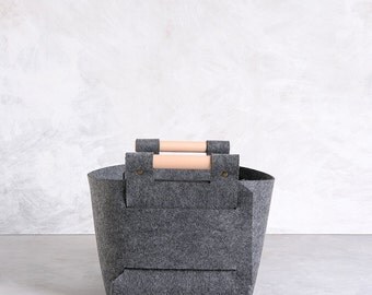 Large Storage Basket - Grey Storage Bin - Felt Storage Box - Nursery Storage - LB-02