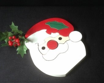 Vintage Used Wooden Santa Head Puzzle