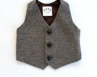 Boys Vest, Tweed vest, ring bearer vest, boys photo prop, tweed waistcoat, boys wool vest, brown vest, baby boy, baby boy vest