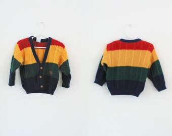 Vintage Toddler Boys Cardigan Toddler Girls Cardigan Vintage Baby Cardigan Toddler Striped Cardigan Primary Colors Sweater 2