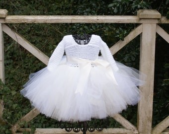 Toddler Tutu Dress Baby Girl Tutu Dress White Ivory Long Sleeve Tutu Dress Pageant Tutu Flower Girl Tutu Dress