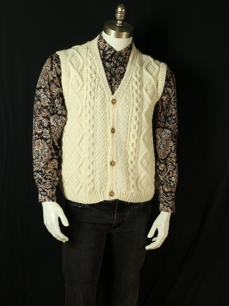 Mens cable knit sweater vest Off white Irish fisherman vest