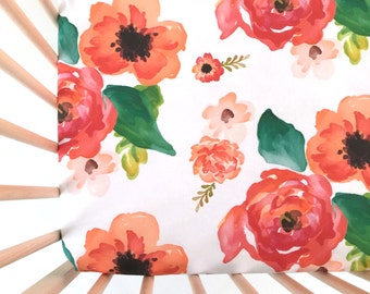 Crib Sheet Floral Dreams. Fitted Crib Sheet. Baby Bedding. Crib Bedding. Minky Crib Sheet. Crib Sheets. Floral Crib Sheet.