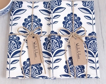 Printed peacock flower tea towels set of 2