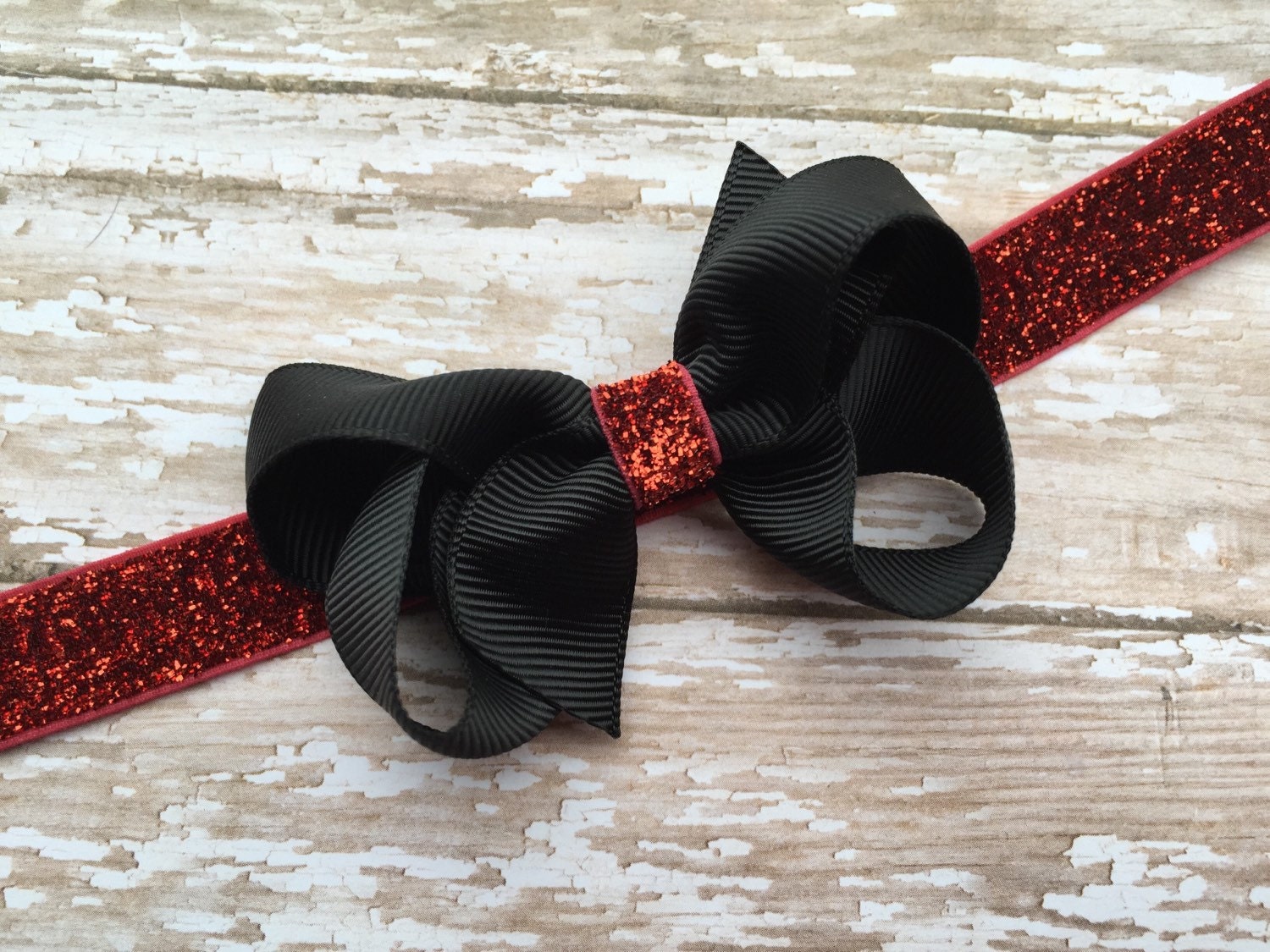 Black boutique bow on red glitter headband red baby
