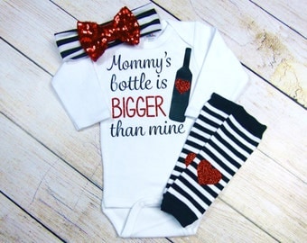 Baby Girl Gift, Baby Girl Clothes, New Mom Gift, Wine Mom, Funny Baby Gift, Baby Girl Outfit, Newborn Leg Warmers Red Sequin Bow Headband