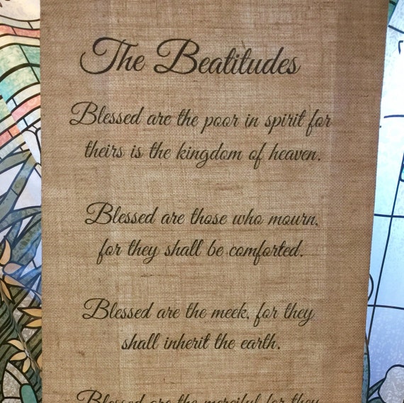 The Beatitudes Christian Print Burlap Wall Hanging by GCRDesigns