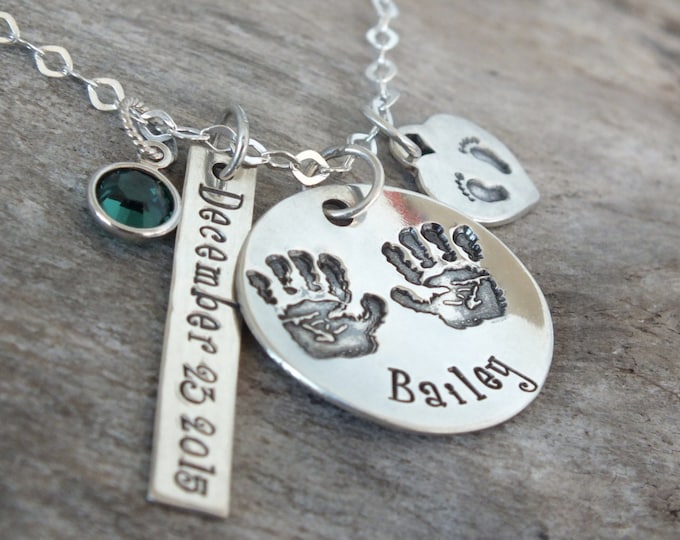 New mommy necklace- gift for new mom jewelry- mom personalized baby necklace - mommy to be-New baby, girl or boy,hand foot prints
