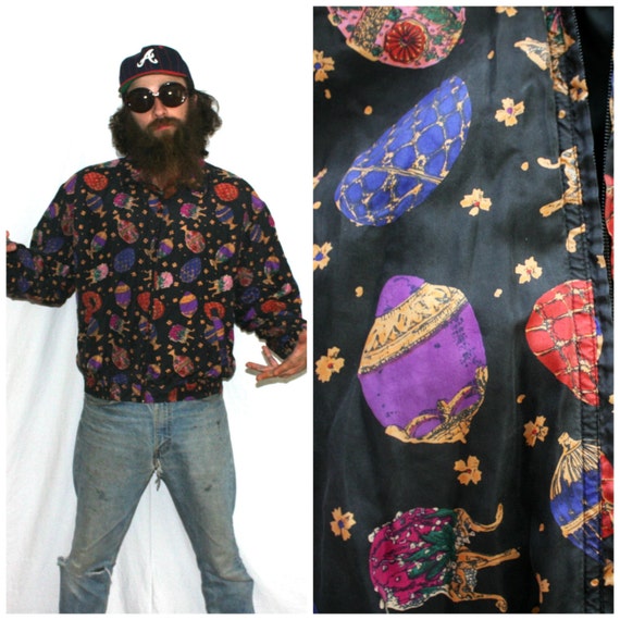 Retro 90s Hip Hop SILK Windbreaker Bomber Jacket. Faberge Egg