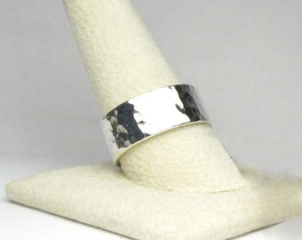 Silver Ring 9mm Wide Hammered Silver Ring Made to Order Engraving Option