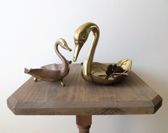 Vintage Brass Swans Pair of Decorative Bowls Spare Keys Trinkets Coin Holder