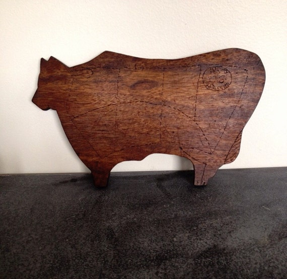 Vintage Cutting Board Folk Art Cow Primitive By IfoundVintage