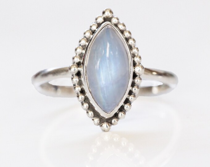 Marquise Rainbow Moonstone Ring, Granulated Silver Ring, Statement Ring, Custom Ring, Gypsy Ring, Boho Chic Ring, Bohemian Ring, Don Biu