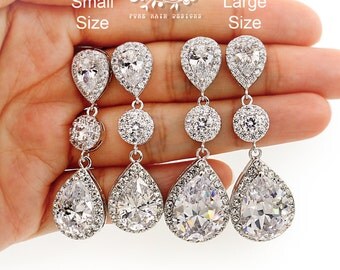 Wedding Earrings Platinum plated Zirconia Earrings Wedding Jewelry Bridesmaid Earrings Bridal Earrings Teardrop Earrings Bridal Jewelry Tvis