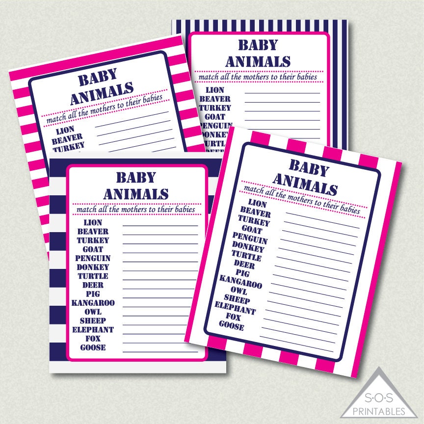 Printable Baby Shower Game Baby Animals Game Match the