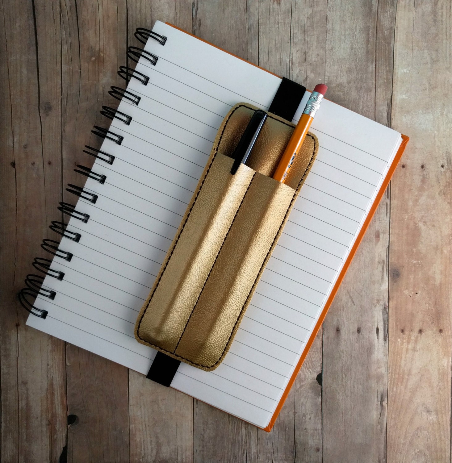 Double Pen Holder Bookmark Planner Band Gold Vinyl with