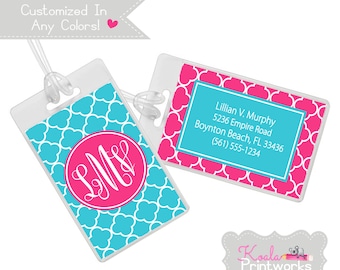 Personalized Luggage Tag - Bag Tag - You Choose the Colors & Personalization Style - Lattice Pattern - School Colors - Bridesmaid Gift