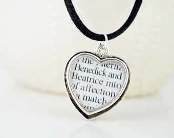 Shakespeare Jewelry - Much Ado About Nothing - Heart Necklace - Shakespeare Book Necklace - Book Lover Gifts - Theatre Gifts