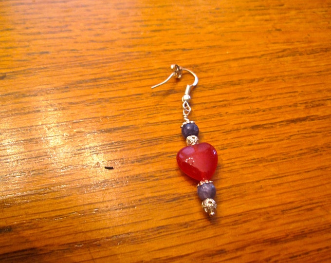 Ruby and Sapphire Gem Bead Earrings. Sterling Silver E123