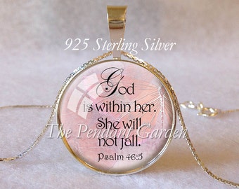PSALM 46:5 STERLING SILVER Pendant Scripture Pendant God is Within Encouragement Bible Quote Pendant Christian Gift Judaica Courage Faith