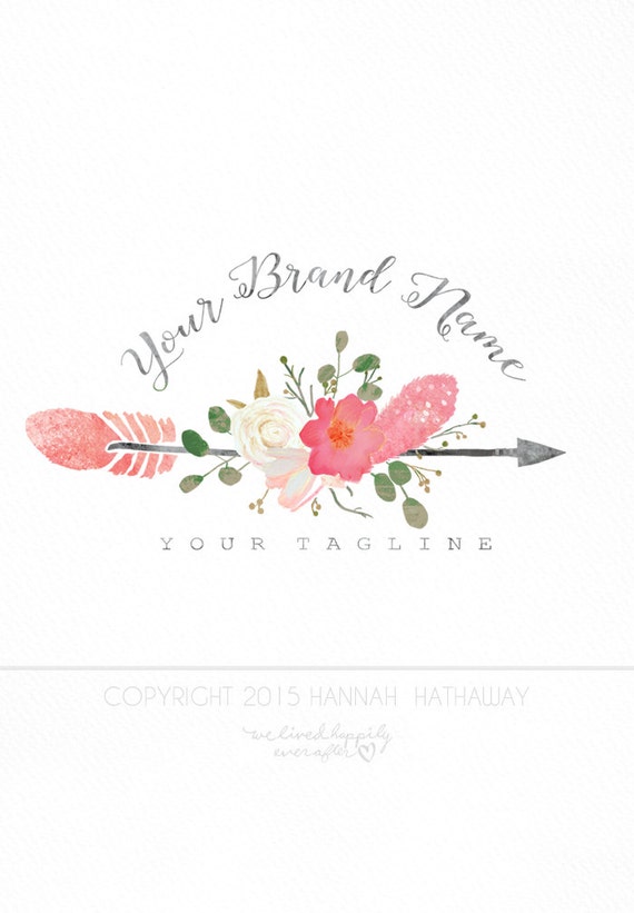 Vintage Native Floral Arrow Logo Premade Boho Business Vintage Native Floral Arrow Logo Premade Boho Business
