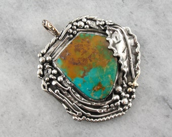 Earthy Turquoise Pendant in Abstract Organic Frame UTLHTR-P