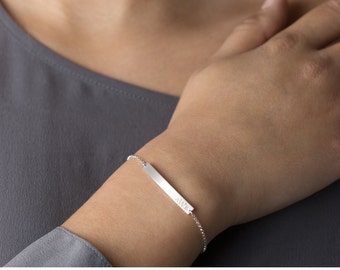 Custom Bracelet Gift, Monogrammed Bar Bracelet, Personalized / Sterling Silver 14k Gold Filled / Meaningful Jewelry LB140_35_B, LA130_16_B