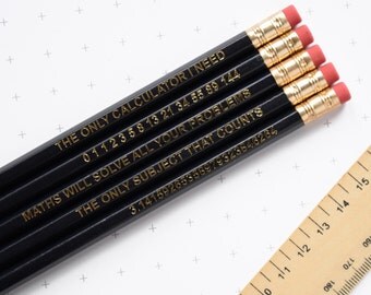 MATHS PENCIL SET Geek Stationery Gift For Him Her Thank You Mathematics Teacher Back to School Stocking Filler Science Nerd Black Quirky Uk