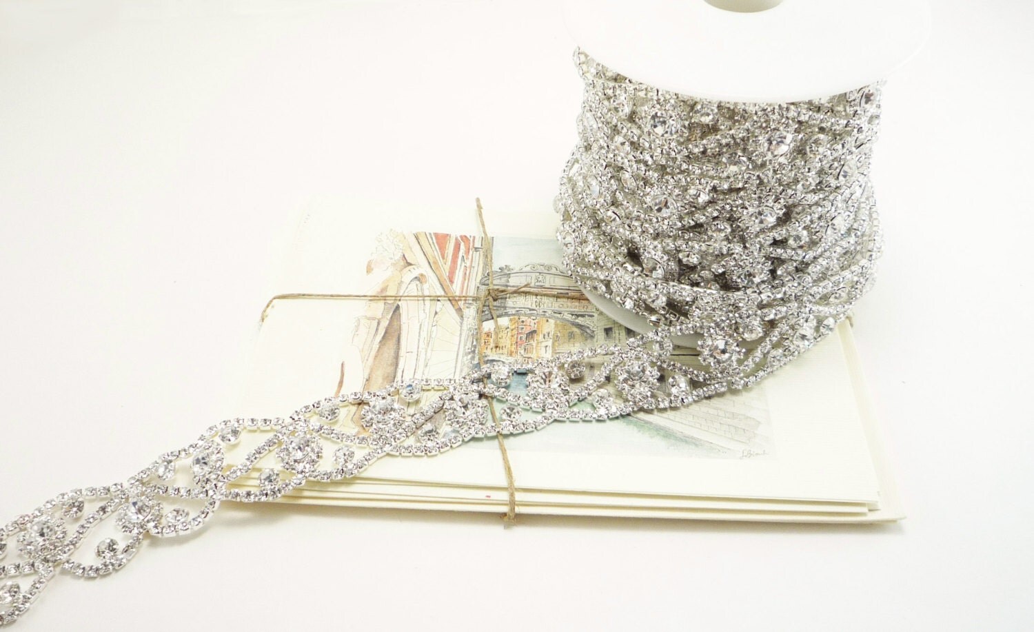 Silver Curly Border Rhinestone Trim Rhinestone Chain