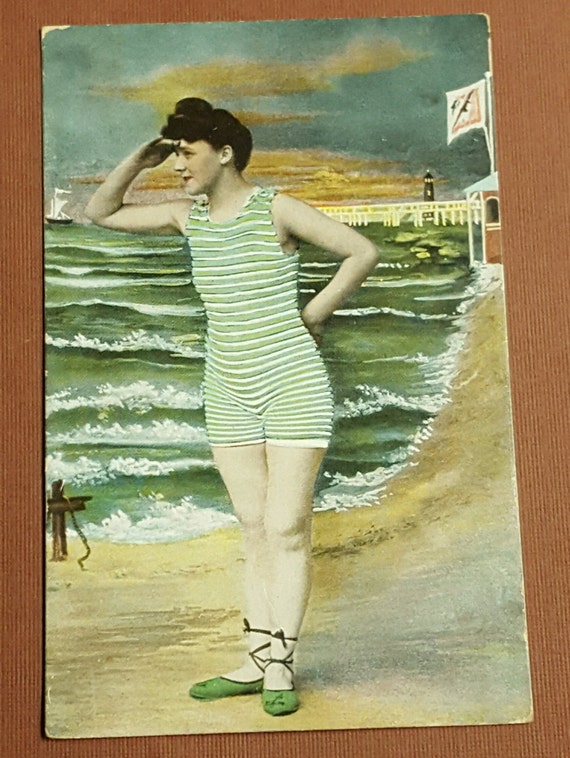 Vintage 1900s Swimsuit beauty postcard FREE Shipping