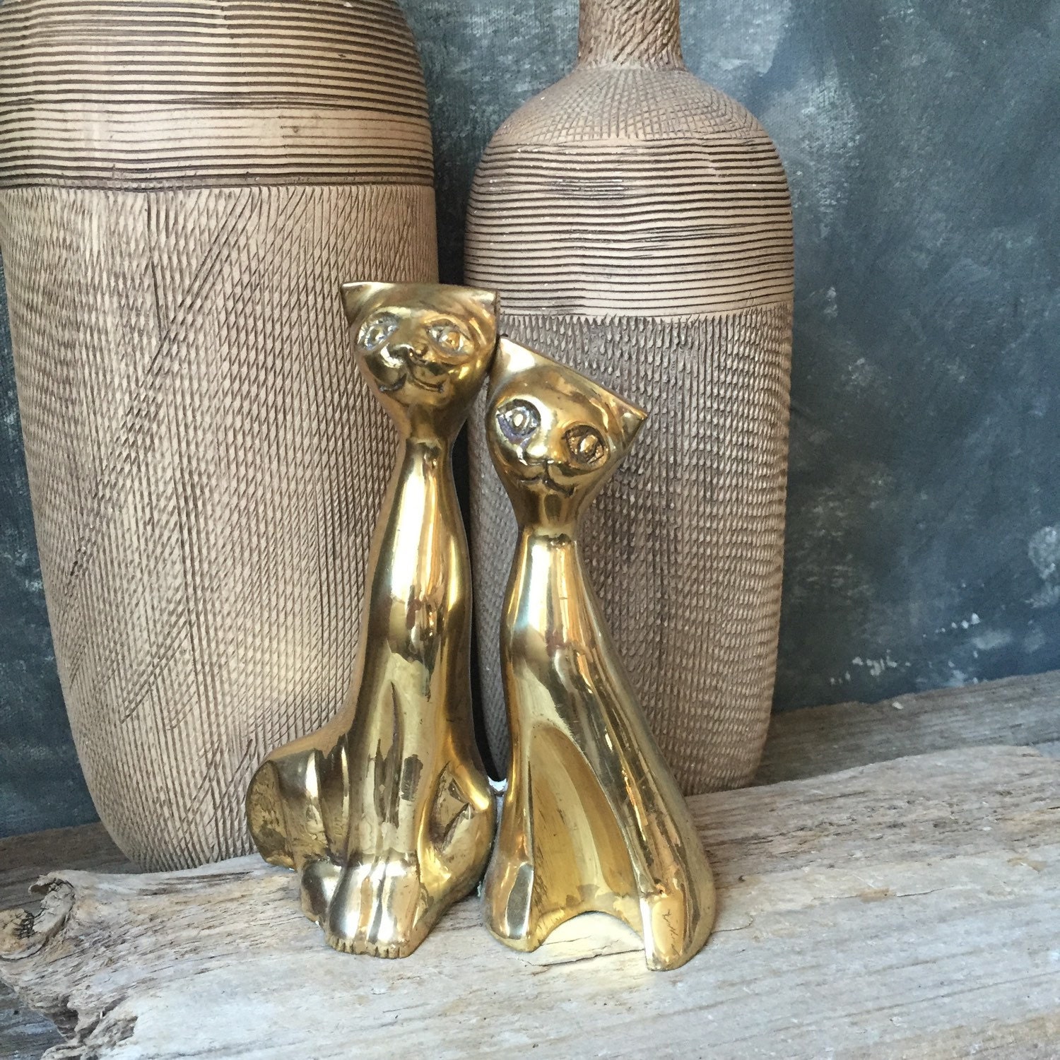 vintage brass cat figurines