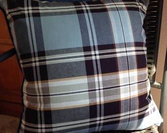Blue Plaid Pillow Cover 18|20|22|24 inch Pillow Cover Blue Brown Plaid Pillow Cover Blue Brown Pillow Cover Fall Pillow Cover Autumn Pillow