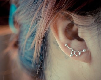 Serotonin Molecule Sterling Silver Ear Climbers