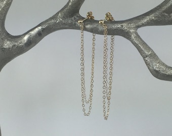 Gold Chain Earrings, Looped Chain Earrings, Long Stud Earrings, Long Gold Earrings, Simple Gold Earrings, Drop Earrings