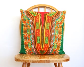 African Pillow Cover - Throw Pillow Cover - Dashiki Print Pillow - Cushion Covers - Green Pillow Cover - Accent Pillow Cover