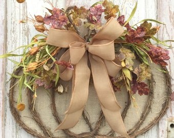 Burlap Fall Pumpkin wreath,Fall Fixer upper decor,Grapevine Pumpkin,Pumpkin Wreath,Fall Swag, Fall Wreath, Autumn Wreath,Thanksgiving Wreath