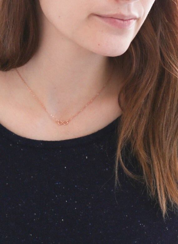 Rose gold infinity necklace (model photo)