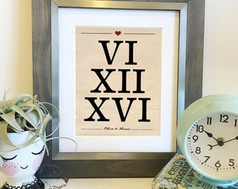 Roman Numerals Cotton Print | Personalized Cotton 2nd Anniversary Gifts for Her | Christmas Gift for Wife Husband | Frame not included