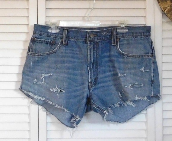 Levi's Jean Shorts Cut of Jeans Upcycled Clothes Frayed