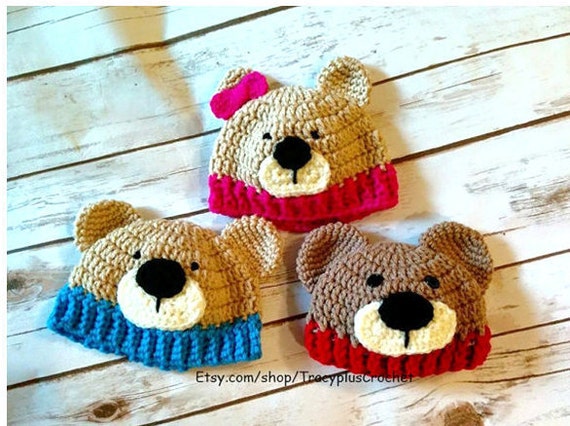 Teddy Bear beanie. Bear hat. Newborn to adult sizes. Handmade