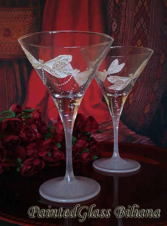 Set Of 2 Hand Painted Martini Glasses White Dragonflies   Il Fullxfull.890825724 D0ns 